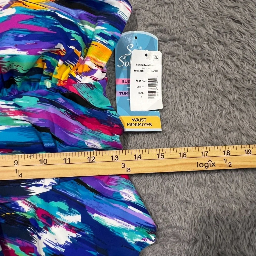 Swim Solutions One‎ Piece Swimsuit Geometric Abstract Adjustable Women's 12 NWT - Picture 3 of 9